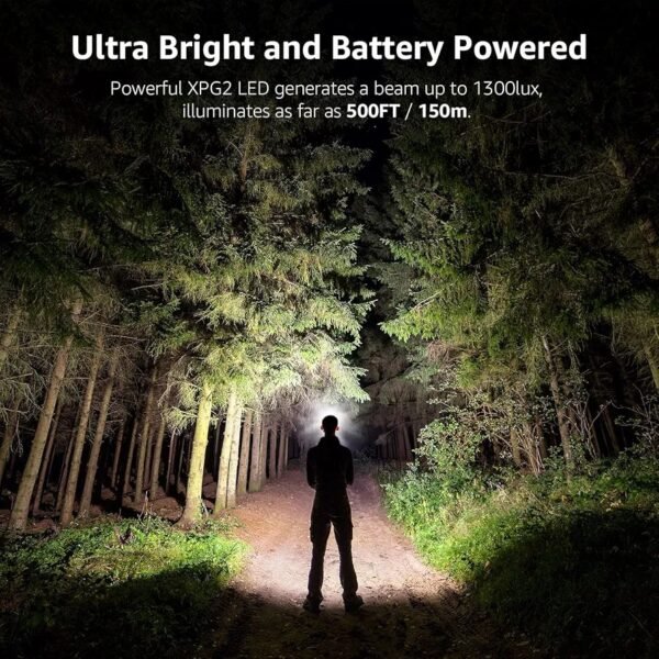 LE Linterna Cabeza LED 1300lux, Linterna Frontal LED Alta Potencia, Luz Frontal Cabeza 6 Modos Luz con Luz Rojo, Impermeable IPX4 para Correr, Camping, Excursión, Pesca (Pilas No incluido)